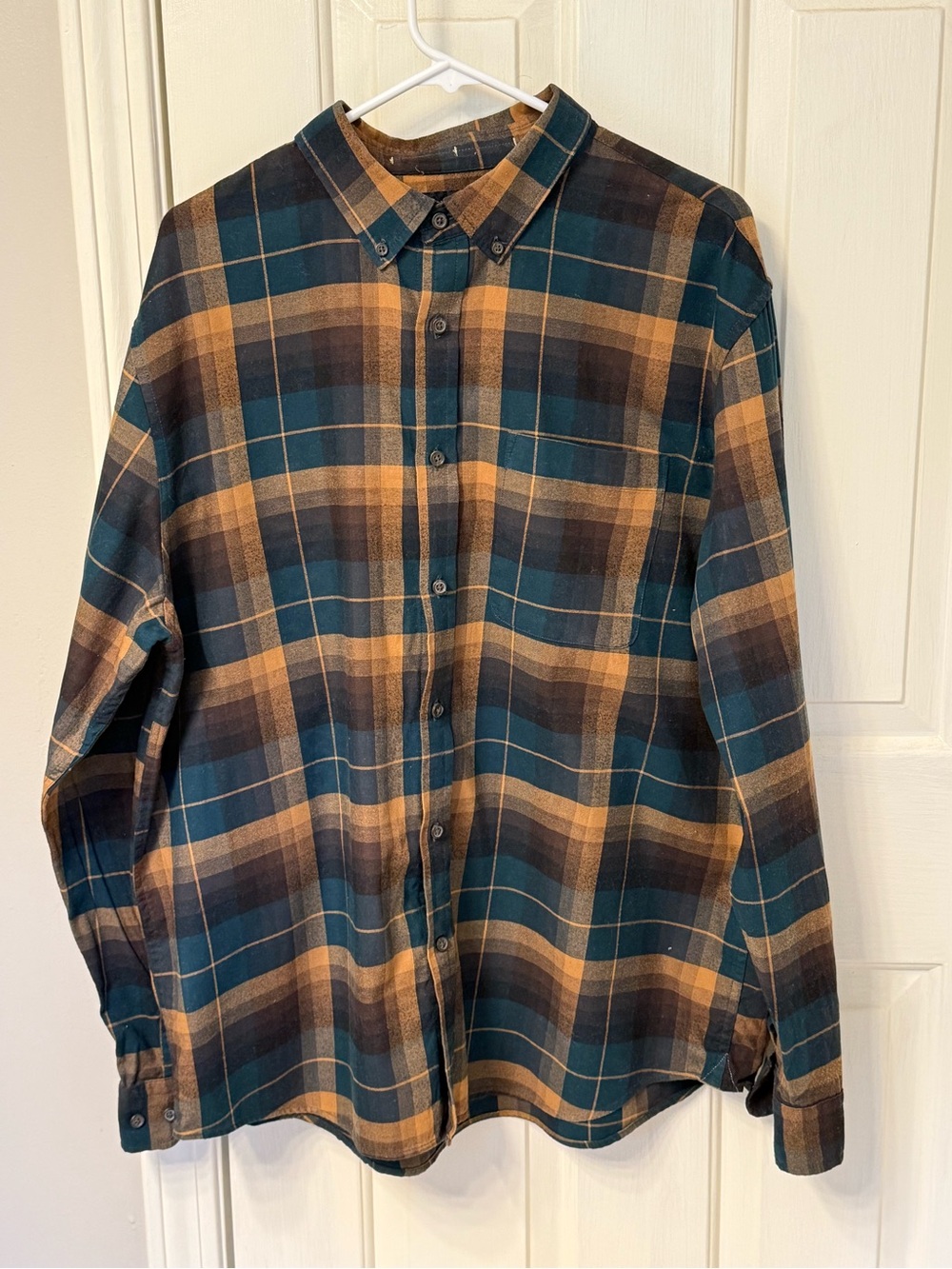 Banana Republic Men’s Teal Brown Plaid Flannel Button Down Shirt
